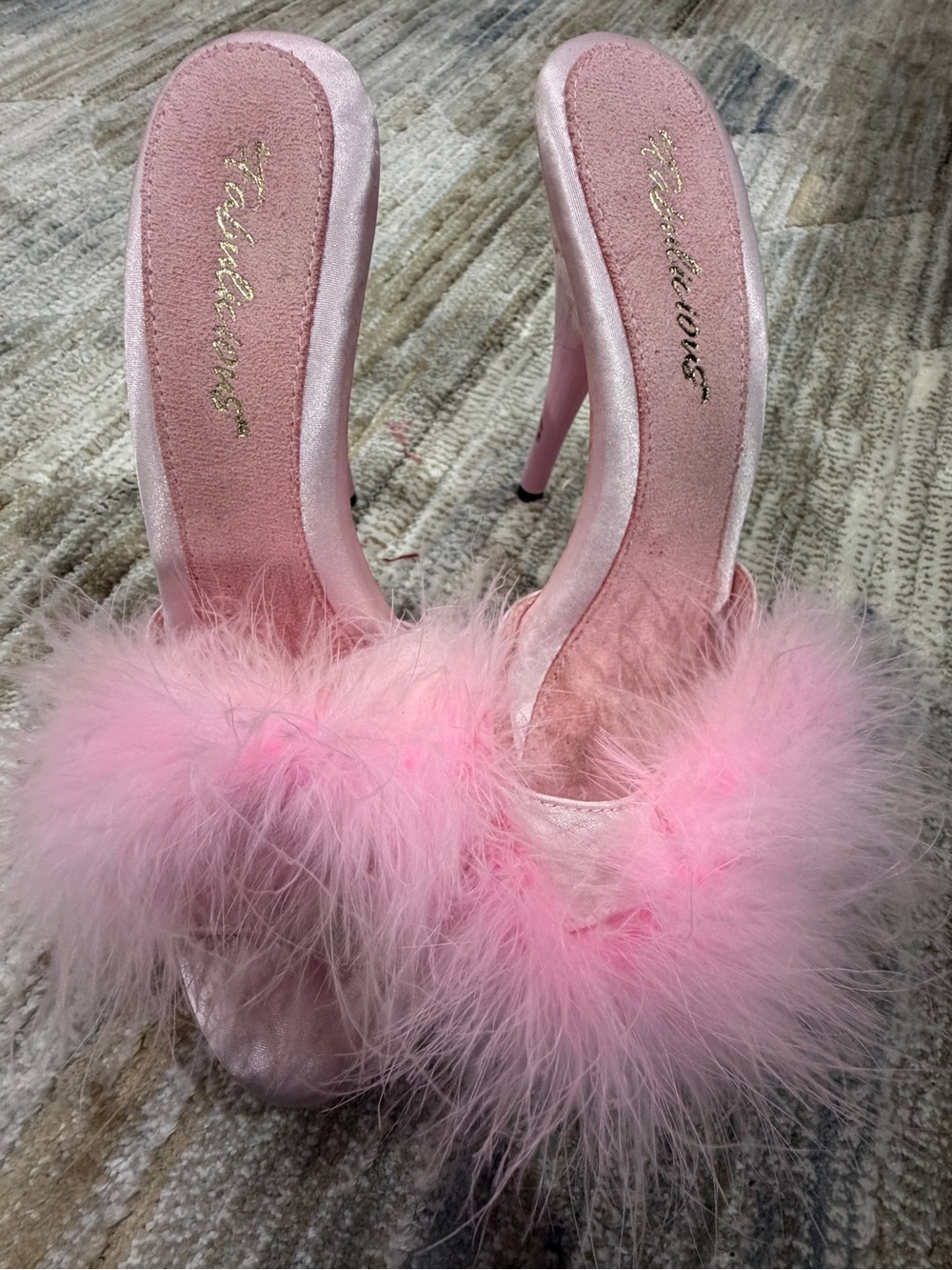 Fashion Nova Pink Marabou Satin Mule Heels